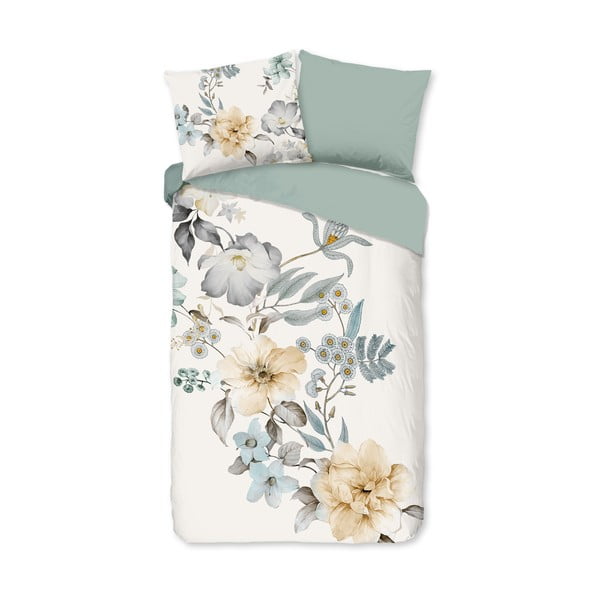 Zelené/krémové bavlněné povlečení na jednolůžko/prodloužené 140x220 cm Celina – Good Morning