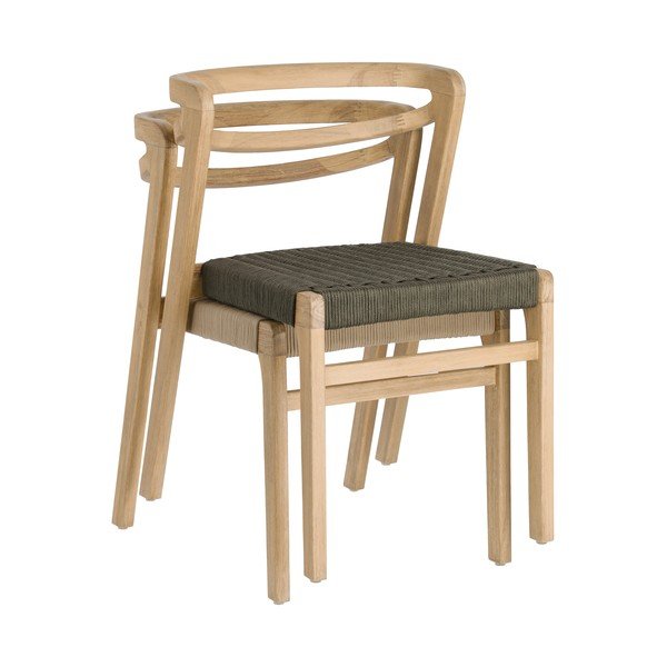 Zahradní židle z eukalyptového dřeva s tmavě zeleným výpletem Kave Home Ezilda-image-4