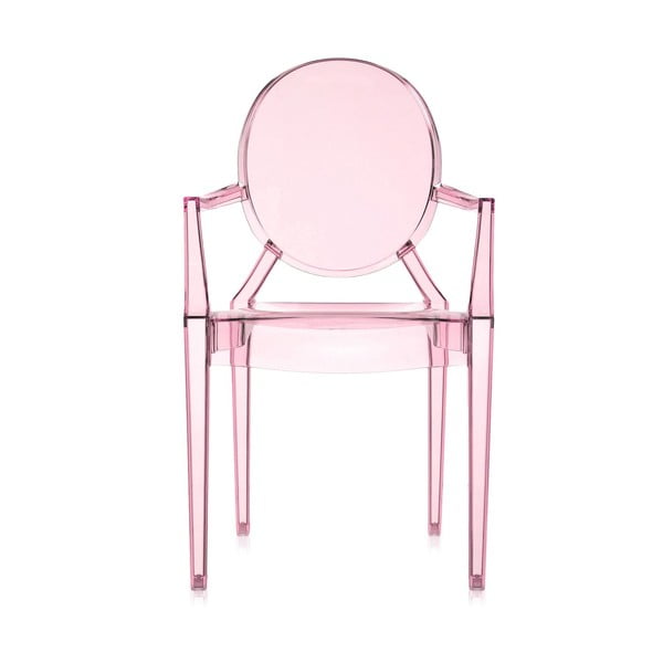 Světle růžová transparentní židle Kartell Lou Lou Ghost