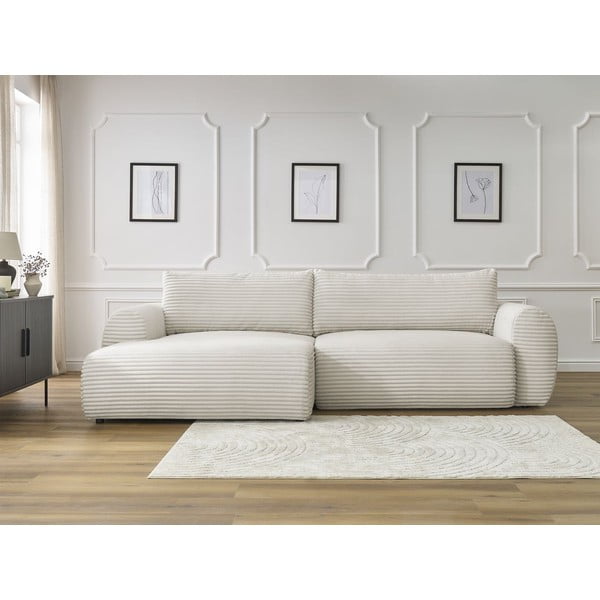 Krémová manšestrová rozkládací rohová pohovka (levý roh) Lucien – Bobochic Paris-image-1