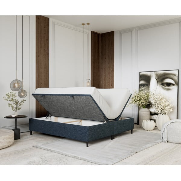 Tmavě modrá čalouněná dvoulůžková postel s úložným prostorem 140x200 cm Tate – Maison de Rêve-image-2