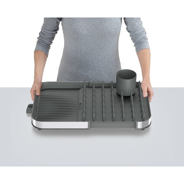 Šedý nastavitelný odkapávač z nerezové oceli 35x39 cm Duo – Joseph Joseph-image-1