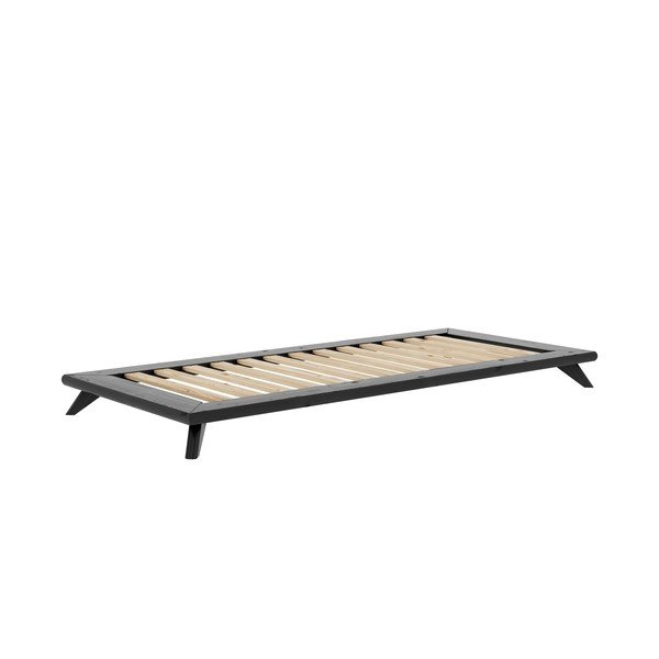 Černá jednolůžková postel z masivního borovicového dřeva s matrací Karup Design Senza Double, 90 x 200 cm-image-1