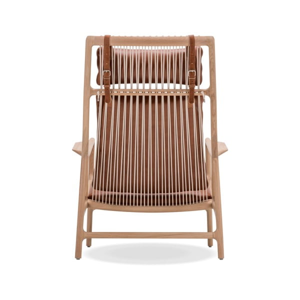 Křeslo s konstrukcí z masivního dubového dřeva a koňakově hnědým sedákem z buvolí kůže Gazzda Dedo-image-4