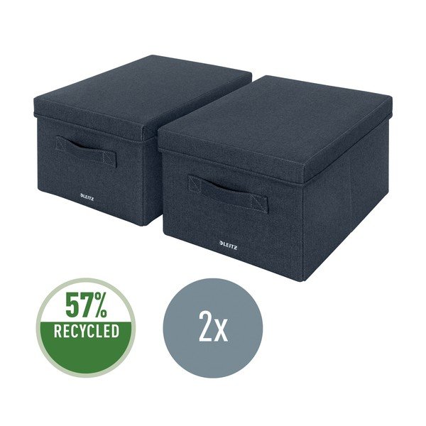 Tmavě šedé látkové úložné boxy v sadě 2 ks s víkem 28.5x38x20 cm – Leitz-image-4