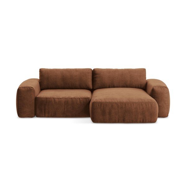 Žinylková rozkládací rohová pohovka v terakotové barvě (pravý roh/s lenoškou) Kuki – Makamii