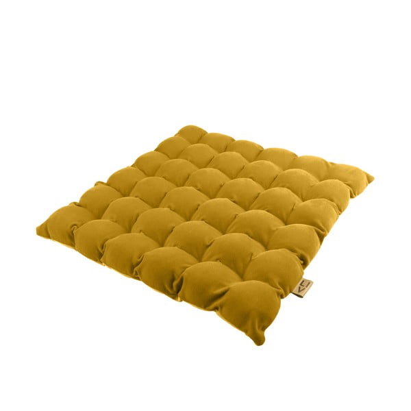 Tmavě žlutý sedací polštářek s masážními míčky Linda Vrňáková Bubbles, 65 x 65 cm