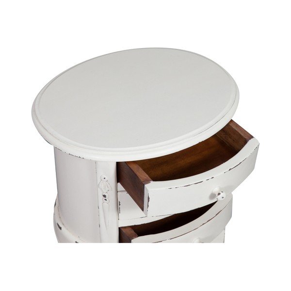 Příruční bílý stolek z mahagonového dřeva se šuplíky Crido Consulting Biscottini Oval-image-3
