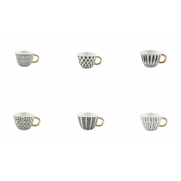 Sada 6 černo-bílých šálků na kávu z kameniny Villa d'Este Masai, 45 ml