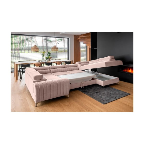 Růžová rozkládací/s úložným prostorem rohová pohovka (pravý roh/do "U") Louis – ELTAP-image-4