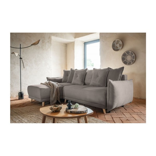 Světle hnědá manšestrová rozkládací rohová pohovka (variabilní) Lazy Lukka – Miuform-image-1