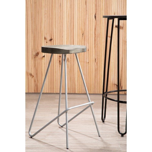 Barová stolička z jilmového dřeva ve stříbrné barvě/v přírodní barvě (výška sedáku 78 cm) District – Premier Housewares-image-1