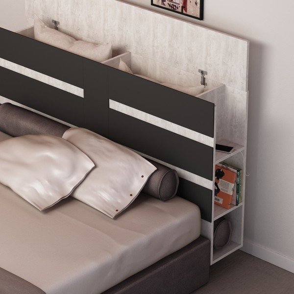 Bílé čelo postele s úložným prostorem s antracitovým detailem Homitis Eddo-image-1