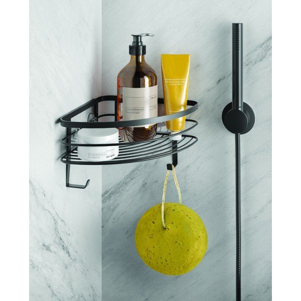 Černá nástěnná rohová koupelnová police Metaltex Origin-image-1