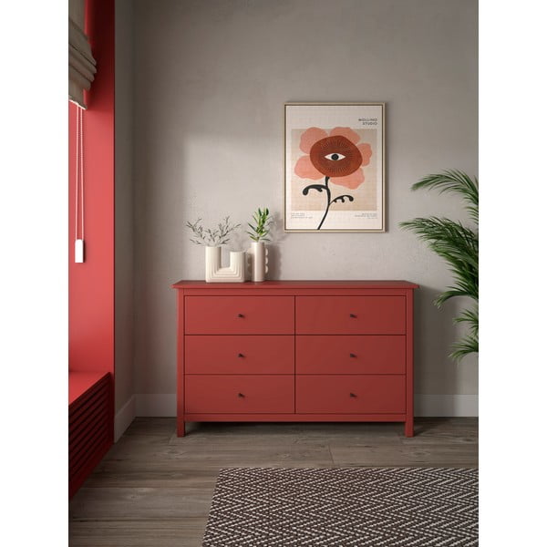 Červená nízká komoda z borovicového dřeva 130x80 cm Misti – Marckeric-image-1