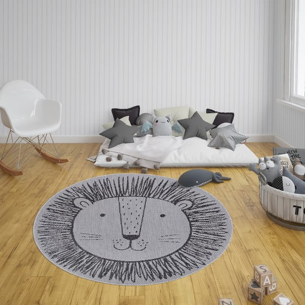 Šedý dětský koberec Ragami Lion, ø 160 cm-image-1