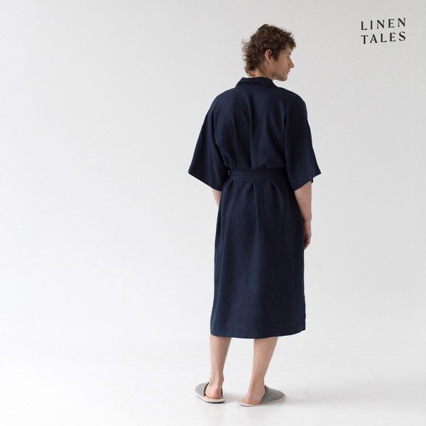 Tmavě modrý lněný župan velikost S/M Summer – Linen Tales-image-2