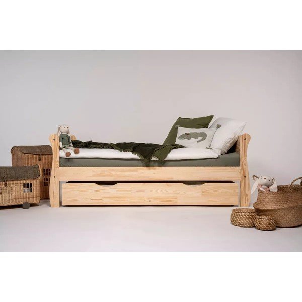 Dětská postel z borovicového dřeva s výsuvným lůžkem s úložným prostorem s roštem 90x190 cm v přírodní barvě Roma – Adeko-image-2