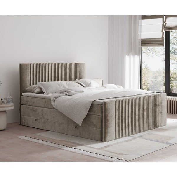 Světle hnědá boxspring postel s úložným prostorem 200x200 cm Bergamo – Maison de Rêve-image-1
