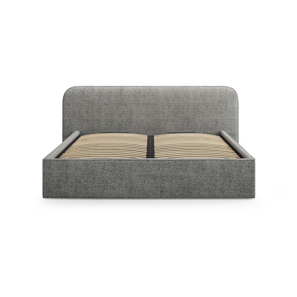 Tmavě šedá čalouněná dvoulůžková postel s úložným prostorem s roštem 160x200 cm Elizabeth – Micadoni -image-4