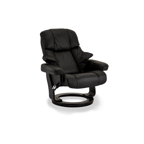 Černé polohovací kožené křeslo s podnožkou Furnhouse Crown-image-1
