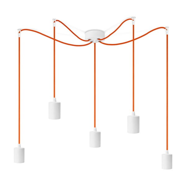 Bílé závěsné svítidlo s 5 oranžovými kabely Bulb Attack Cero