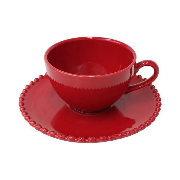 Rubínově červený kameninový šálek na čaj s podšálkem Costa Nova Pearlrubi, 250 ml