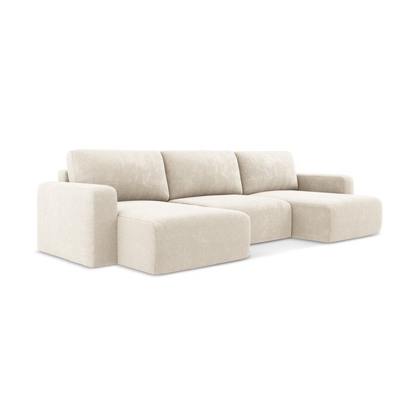 Krémová žinylková rozkládací/s úložným prostorem rohová pohovka (do "U") Kona – Makamii-image-2