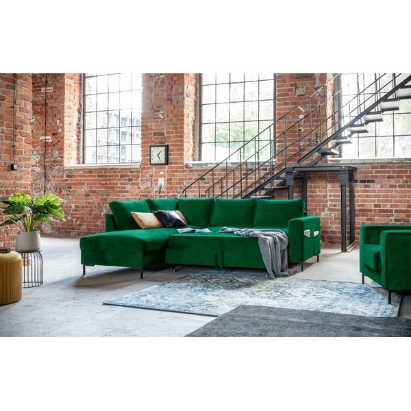 Tmavě zelená sametová rozkládací rohová pohovka (levý roh) Lofty Lilly – Miuform-image-4
