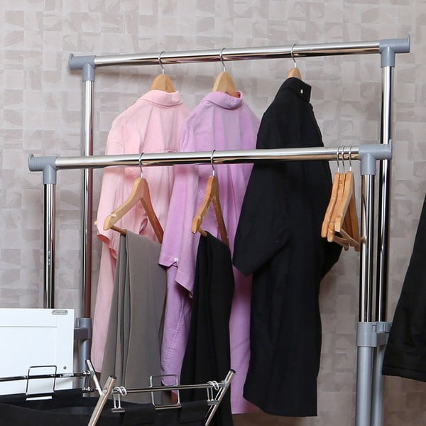 Kovový teleskopický/pojízdný stojan na oblečení ve stříbrné barvě – Premier Housewares-image-1