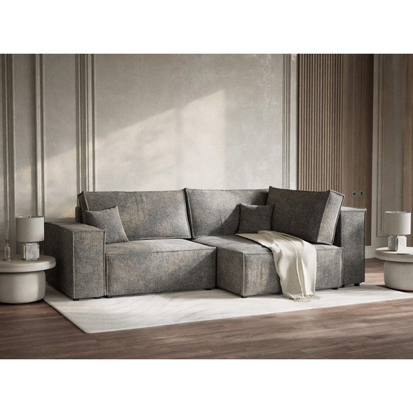 Šedá žinylková rozkládací/s úložným prostorem rohová pohovka (pravý roh/do L) Tonga – Maison de Rêve-image-4