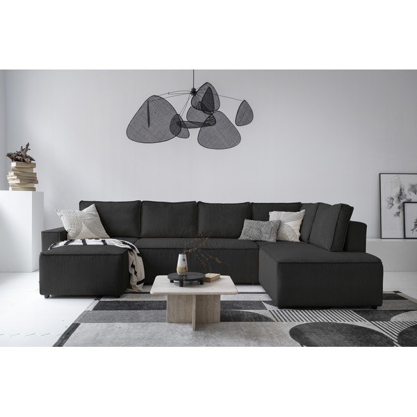 Antracitová manšestrová rozkládací rohová pohovka (pravý roh/do "U") Brave Dave – Miuform-image-3