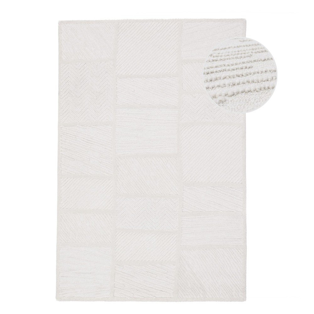 Bílý ručně tkaný koberec s příměsí vlny 140x200 cm Sculptured Blocks – Flair Rugs