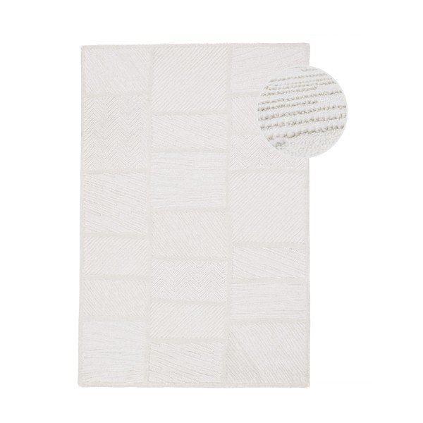 Bílý ručně tkaný koberec s příměsí vlny 140x200 cm Sculptured Blocks – Flair Rugs