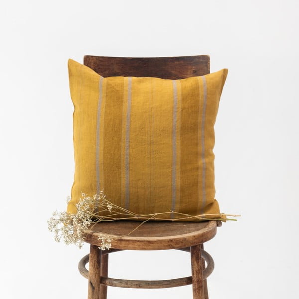 Lněný povlak na polštář 50x50 cm Amber Bronze Stripes – Linen Tales