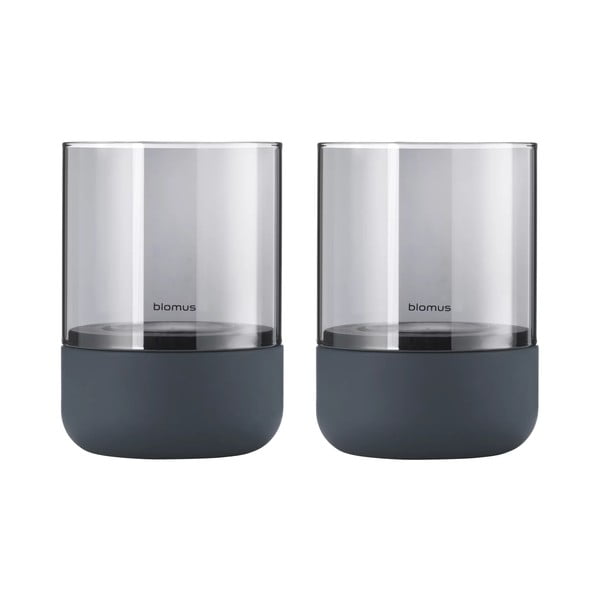 Sada 2 šedých skleněných svícnů s betonovým podstavcem Blomus Calma