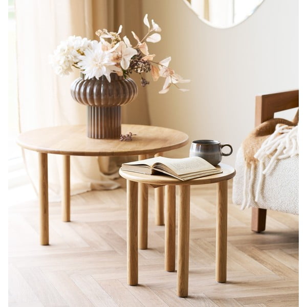 Kulatý konferenční stolek z dubového dřeva v přírodní barvě ø 70 cm Jena – House Nordic-image-1