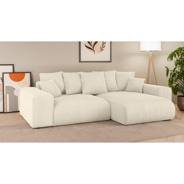 Krémová manšestrová rozkládací rohová pohovka s úložným prostorem (variabilní roh) Luma – Ropez-image-1