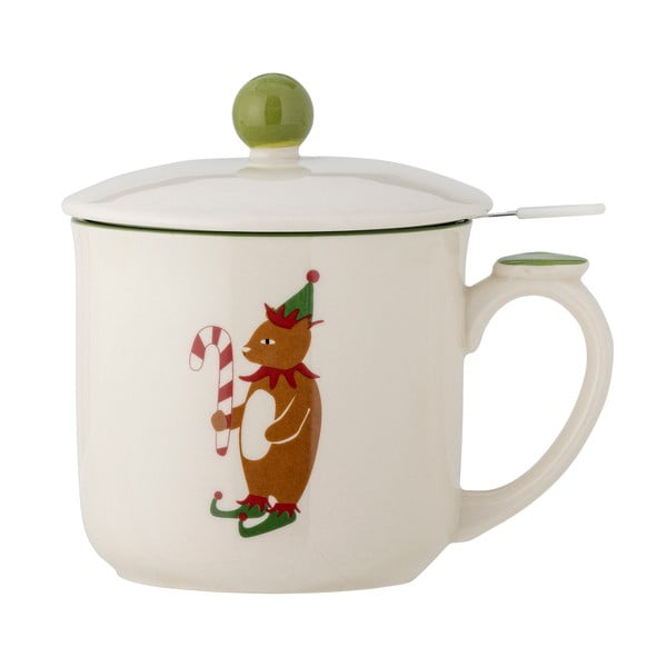 Krémový hrnek s vánočním motivem se sítkem z kameniny 300 ml Valentin – Bloomingville