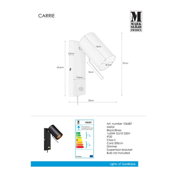 Černé nástěnné svítidlo Markslöjd Carrie-image-1