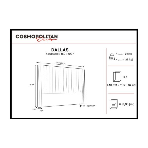 Šedobéžové čelo postele Cosmopolitan Design Dallas, 160 x 120 cm-image-4