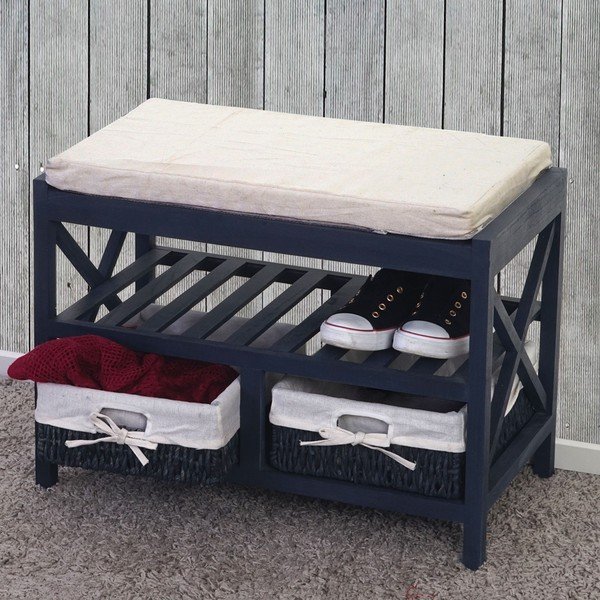 Modrý dřevěný botník s lavicí Mendler Shabby-image-1