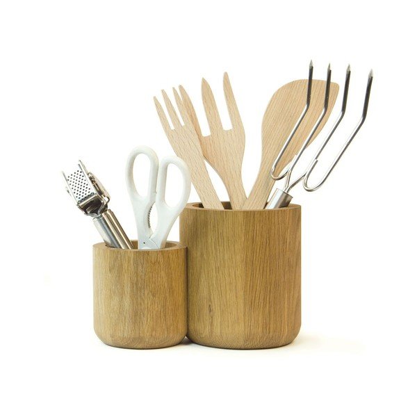 Stojan na kuchyňské náčiní z dubového dřeva Wireworks Double Utensils Pot