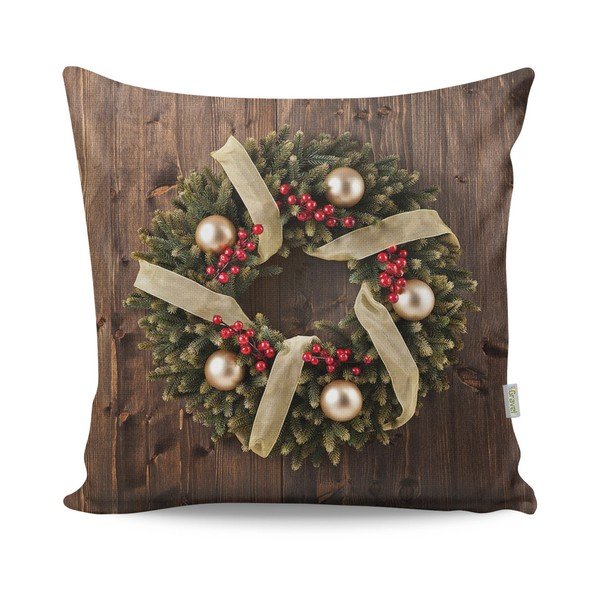 Hnědý polštář Wreath, 43 x 43 cm