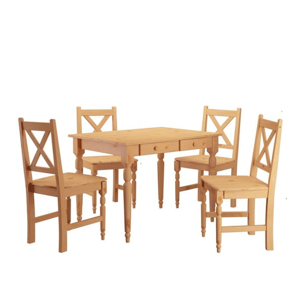 Set 4 dřevěných jídelních židlí a stolu Støraa Normann, 105 x 80 cm