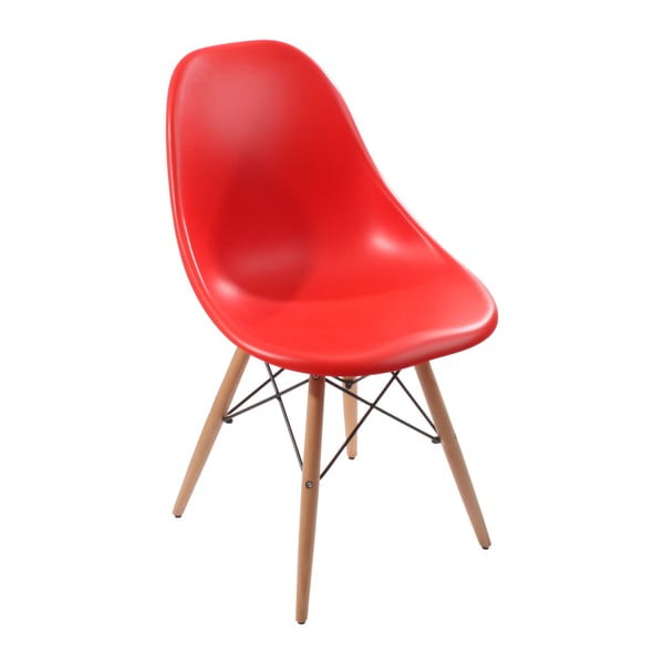 Červená židle s dřevěnými nohami InArt Stella