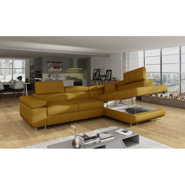 Žlutá rozkládací/s úložným prostorem rohová pohovka (pravý roh/do L) Anton – ELTAP-image-4