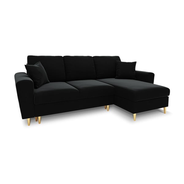 Černá sametová rozkládací/s úložným prostorem rohová pohovka Kyoto – Cosmopolitan Design