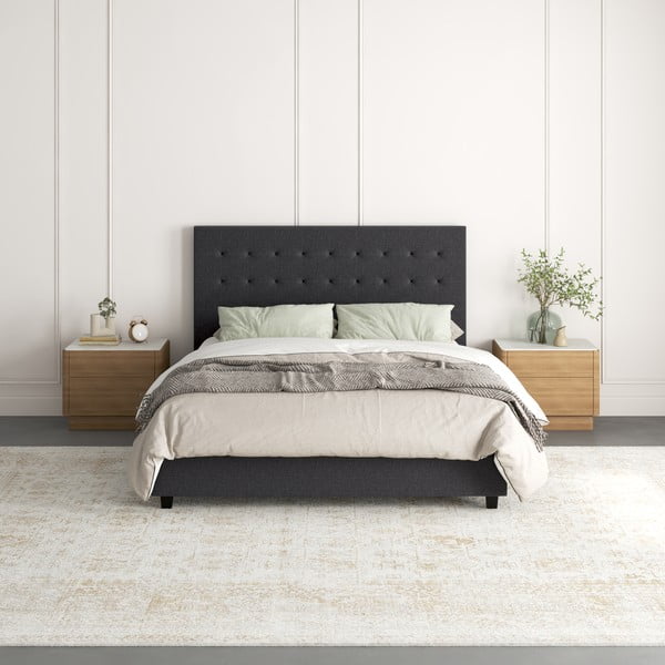 Tmavě šedá čalouněná dvoulůžková postel 140x200 cm Emily – Støraa-image-3