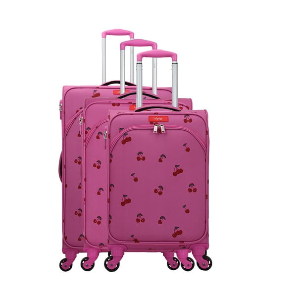 Sada 3 růžových zavazadel na 4 kolečkách Lollipops Cherry